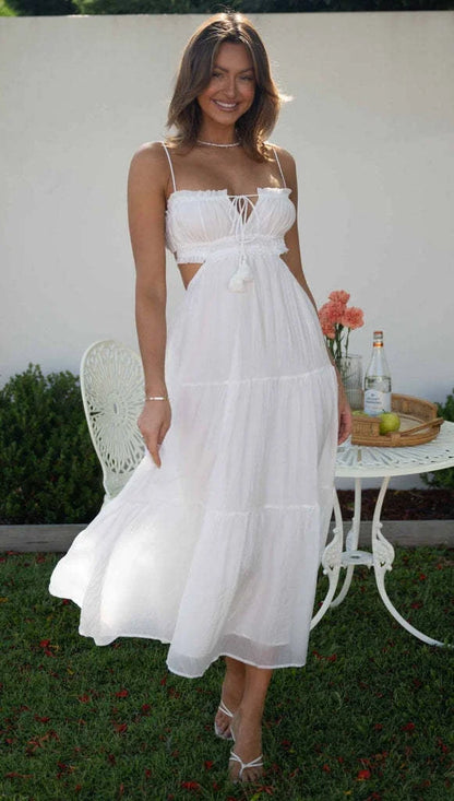 Musa - Robe longue sans manches à coutures et volants pour femme