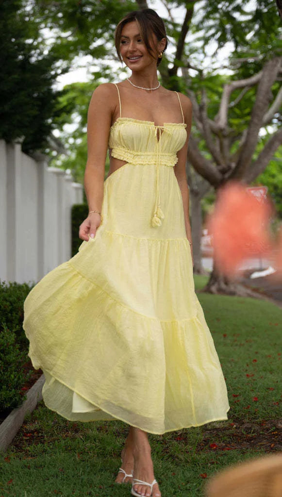 Musa - Robe longue sans manches à coutures et volants pour femme