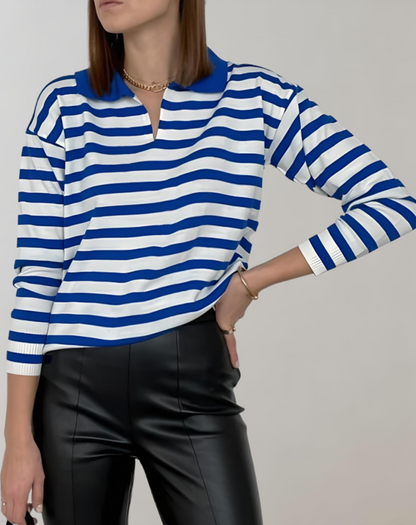 Janice - Pull Oversize Rayé Stylé et Confortable avec Col Rond pour Femmes