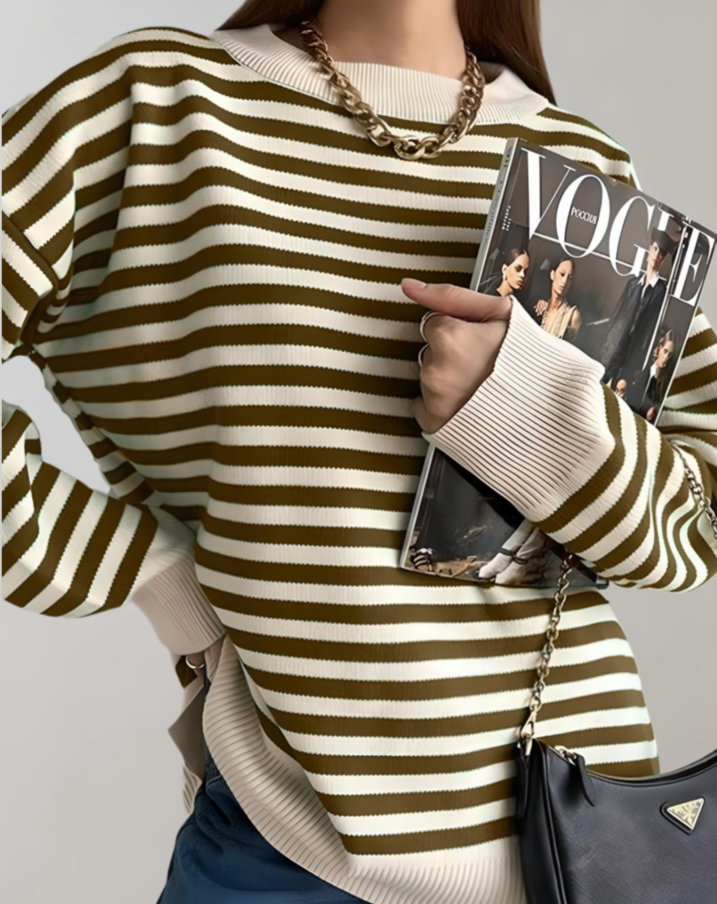 Janice - Pull Oversize Rayé Stylé et Confortable avec Col Rond pour Femmes