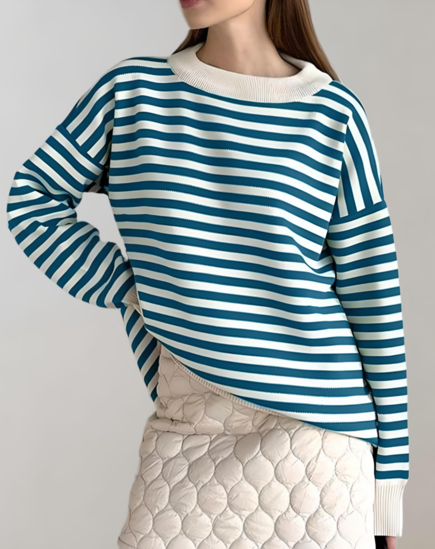 Janice - Pull Oversize Rayé Stylé et Confortable avec Col Rond pour Femmes