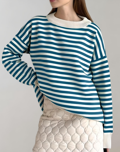 Janice - Pull Oversize Rayé Stylé et Confortable avec Col Rond pour Femmes