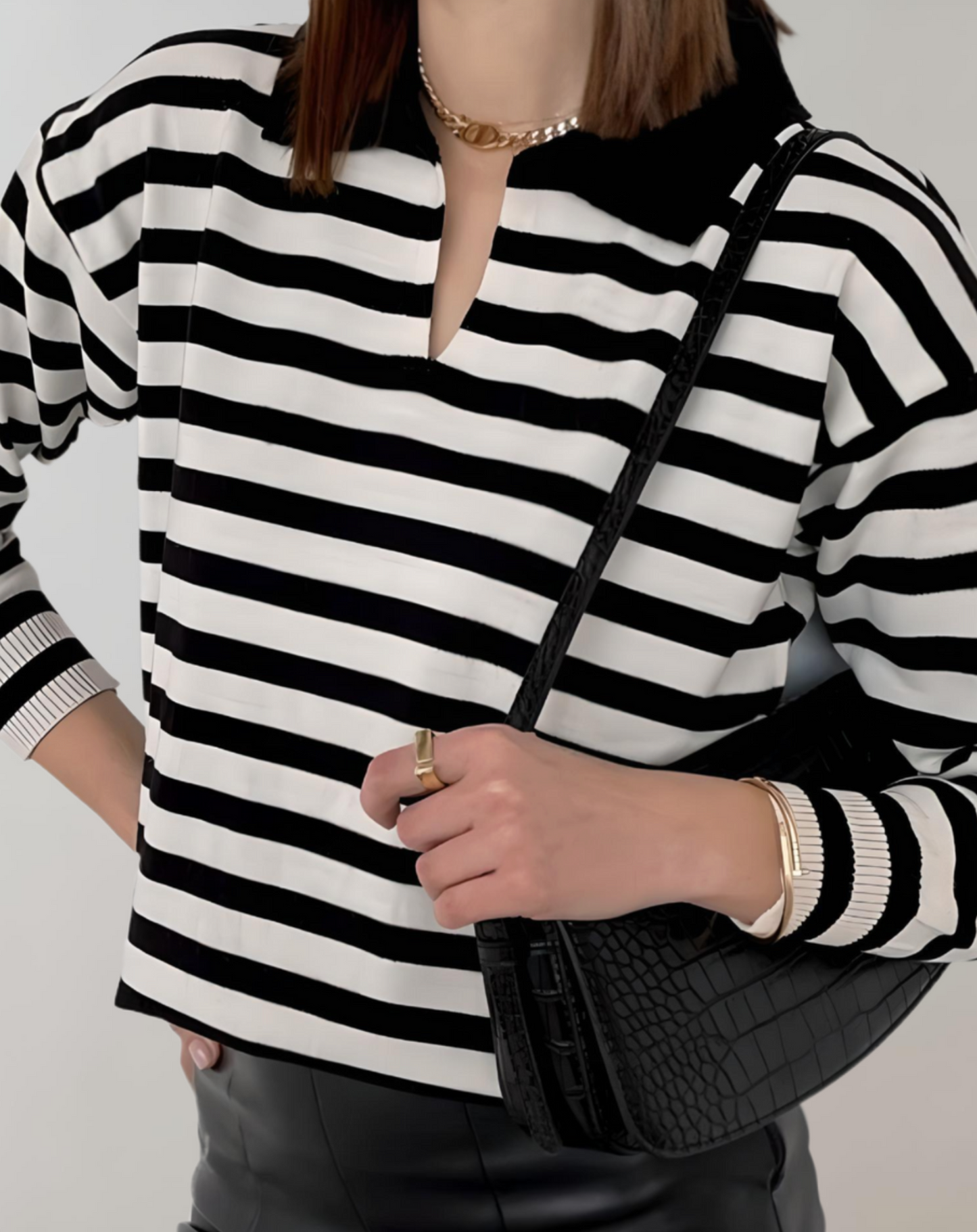 Janice - Pull Oversize Rayé Stylé et Confortable avec Col Rond pour Femmes