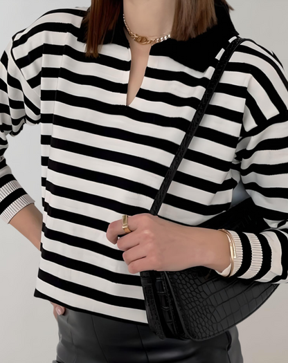 Janice - Pull Oversize Rayé Stylé et Confortable avec Col Rond pour Femmes