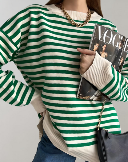 Janice - Pull Oversize Rayé Stylé et Confortable avec Col Rond pour Femmes
