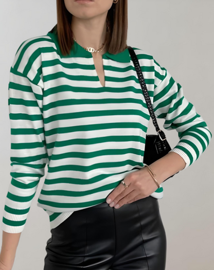 Janice - Pull Oversize Rayé Stylé et Confortable avec Col Rond pour Femmes