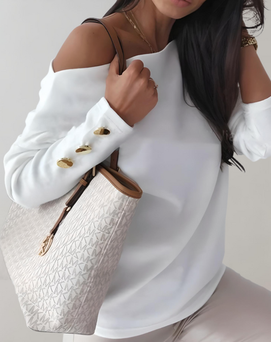 Jade - Pull à Col V Simple avec Boutons aux Manches pour Femmes