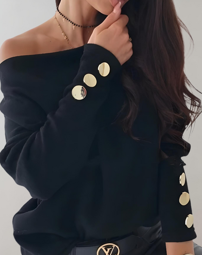 Jade - Pull à Col V Simple avec Boutons aux Manches pour Femmes
