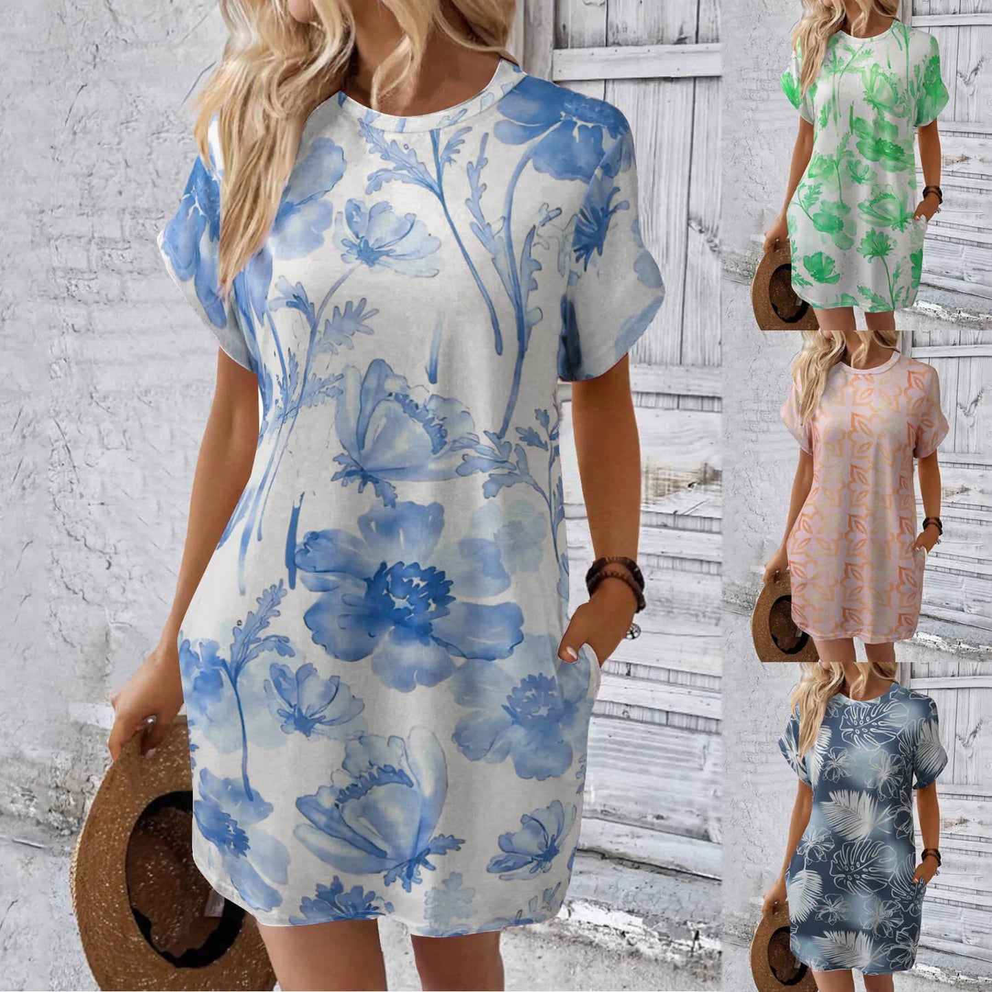 Nathalie - Robe vintage à encolure ronde et imprimé floral