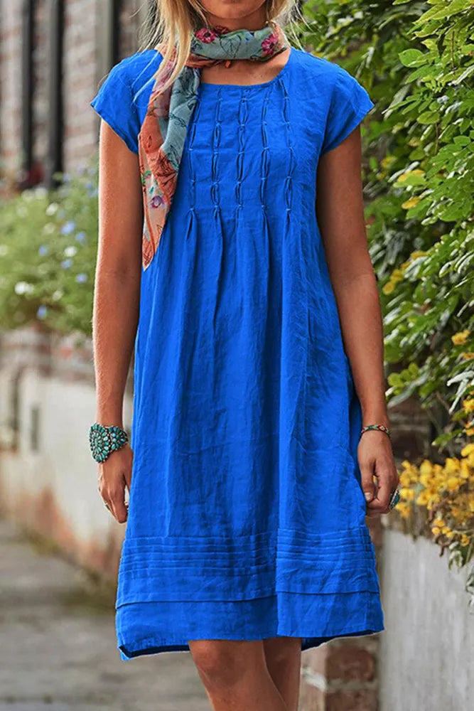 Neve - Robe de loisirs à manches courtes avec col en U en patchwork uni