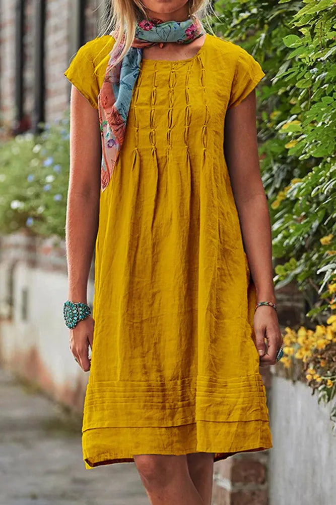 Neve - Robe de loisirs à manches courtes avec col en U en patchwork uni
