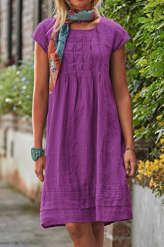 Neve - Robe de loisirs à manches courtes avec col en U en patchwork uni