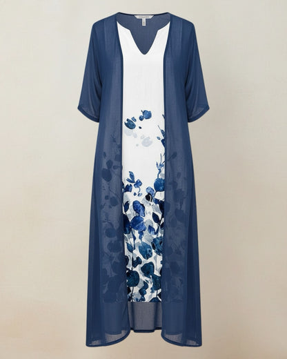 Nollie | Robe midi deux pièces fleurie bleue