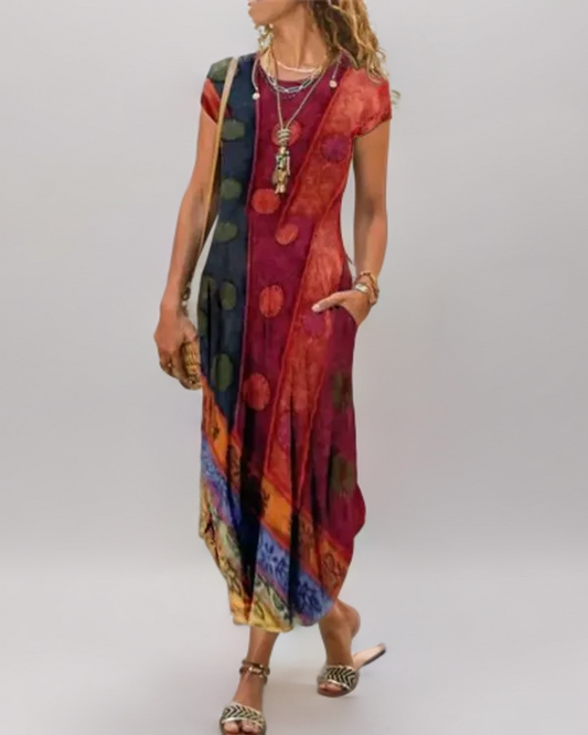 Norra - Robe décontractée à imprimé tribal avec poche et bas arrondi