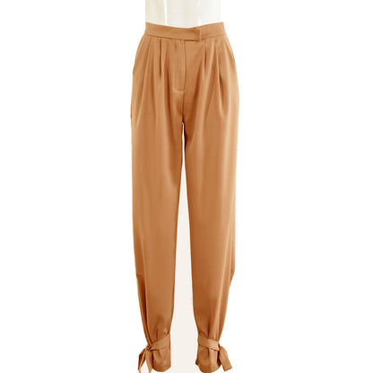 Pantalon à jambes larges et nœud papillon pour femmes décontractées