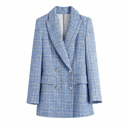 Manteau double boutonnage en tweed pour femme