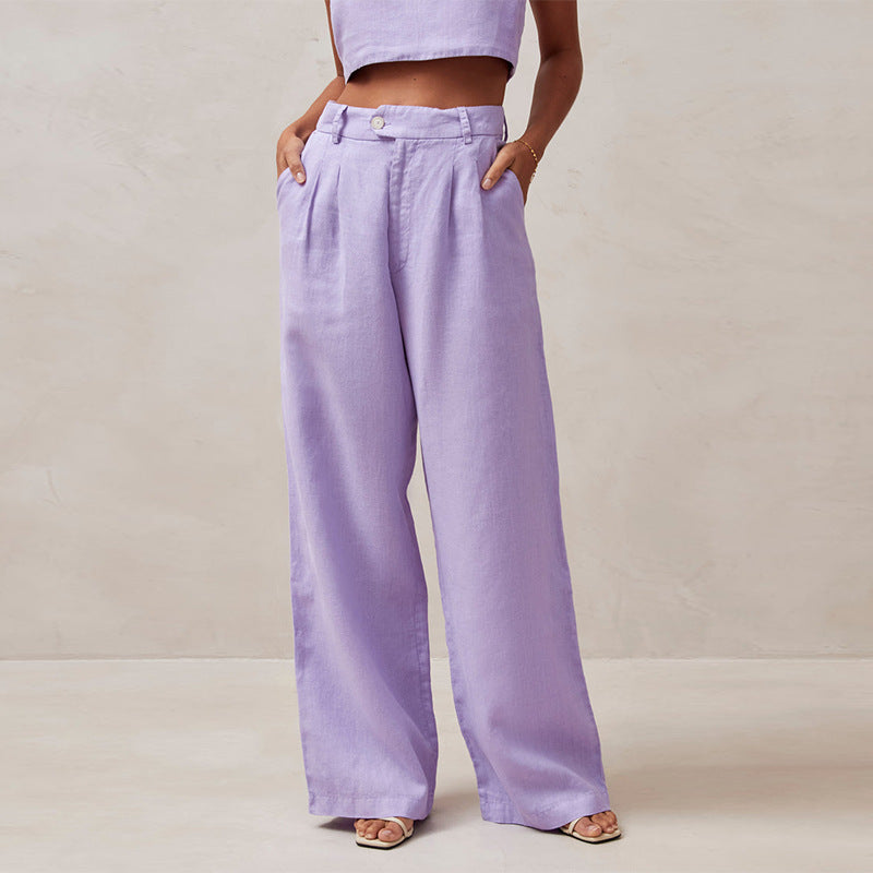 Pantalon taille haute, droit et ample pour femme