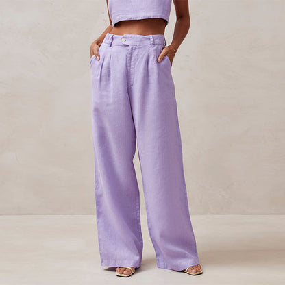 Pantalon taille haute, droit et ample pour femme