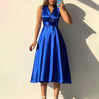 Golda - Robe de soirée sexy à col V uni et sans dos