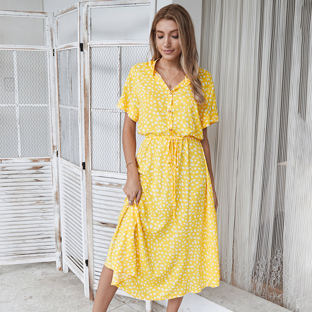 Anesley - Robe d'été à manches courtes et à pois