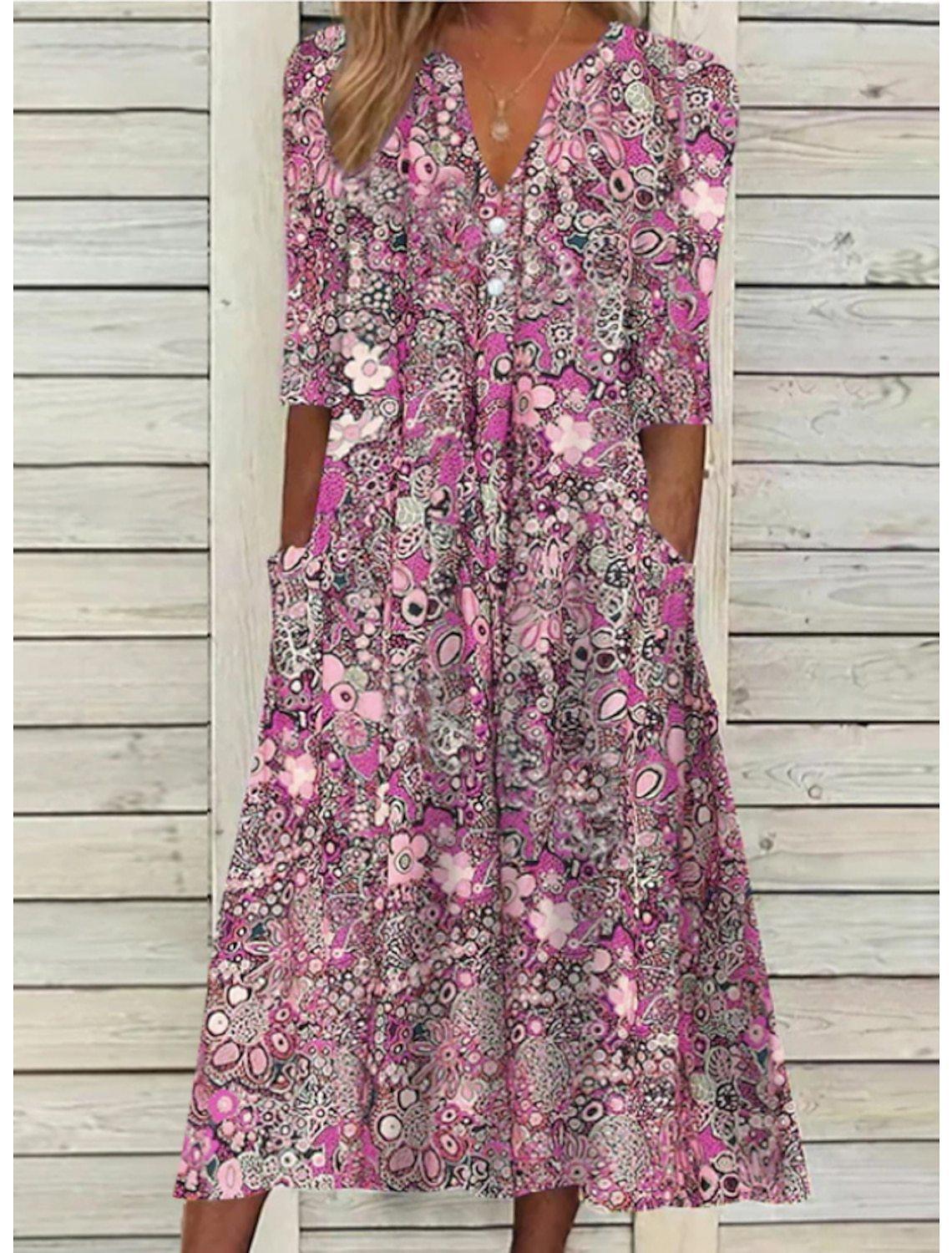 Robe d'été - Sophistiquée - Col en V, manches courtes, coupe décontractée - Parfaite pour l'été et le printemps