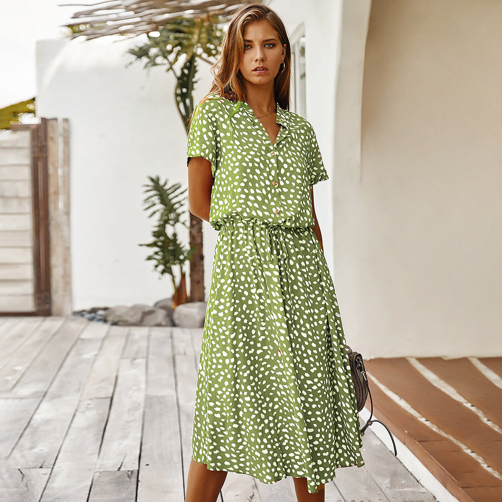 Anesley - Robe d'été à manches courtes et à pois