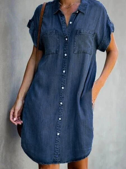 Elikah - Robe mi-longue en denim uni