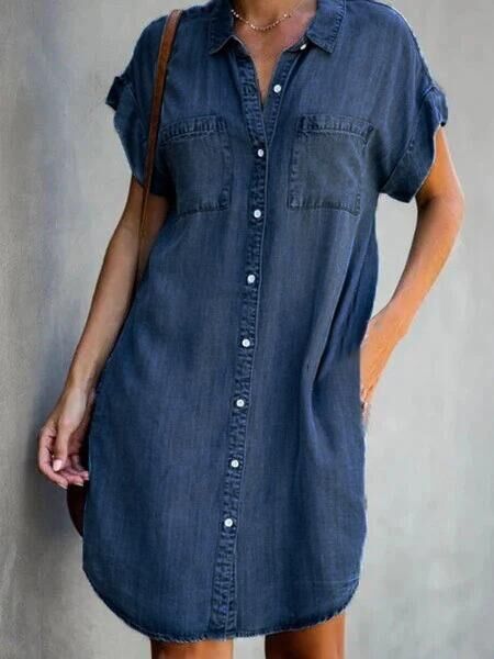 Elikah - Robe mi-longue en denim uni