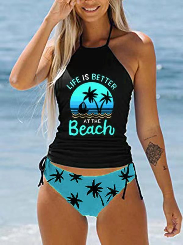 Maillot de bain stylé noir à dos nu avec imprimé