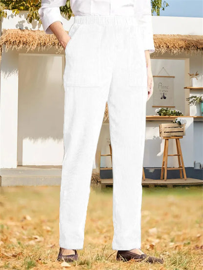 Pantalon en velours côtelé uni pour femmes