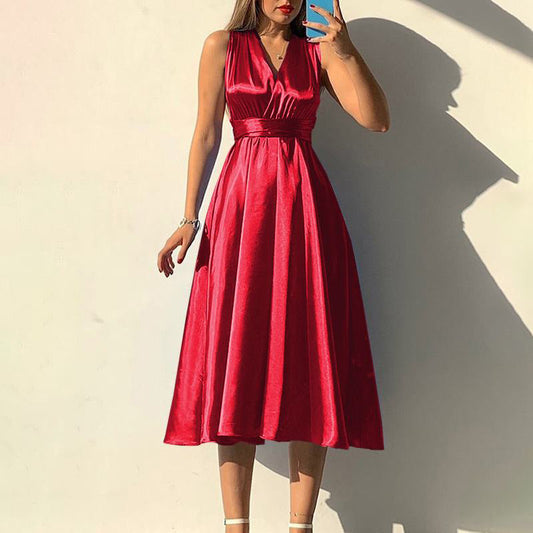 Golda - Robe de soirée sexy à col V uni et sans dos
