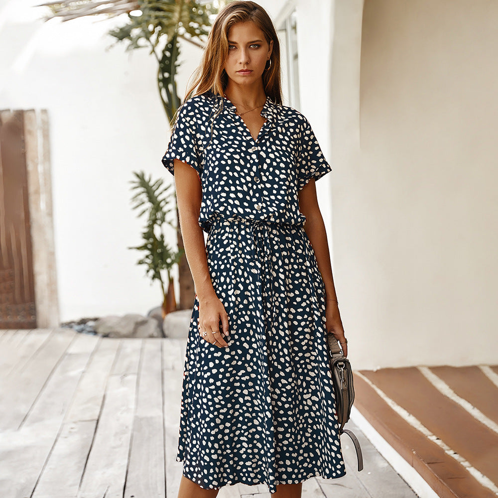 Anesley - Robe d'été à manches courtes et à pois