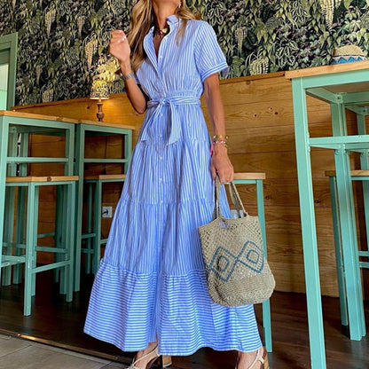 Fashion - Robe midi ample à manches rayées - Pantalon court