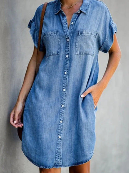Elikah - Robe mi-longue en denim uni
