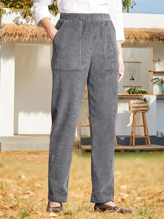 Pantalon en velours côtelé uni pour femmes