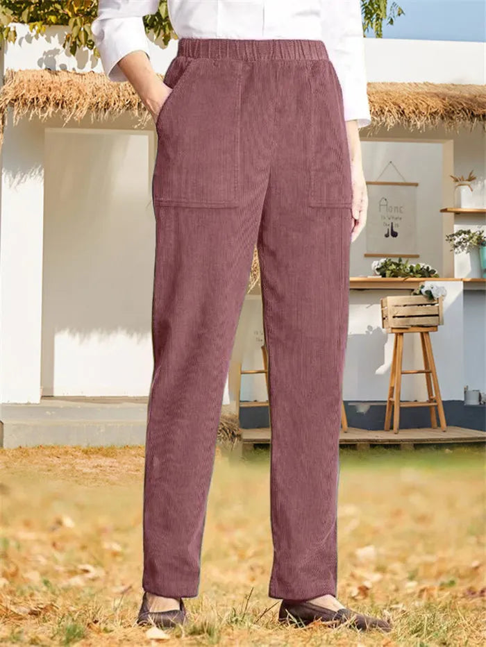 Pantalon en velours côtelé uni pour femmes