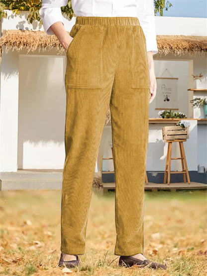 Pantalon en velours côtelé uni pour femmes