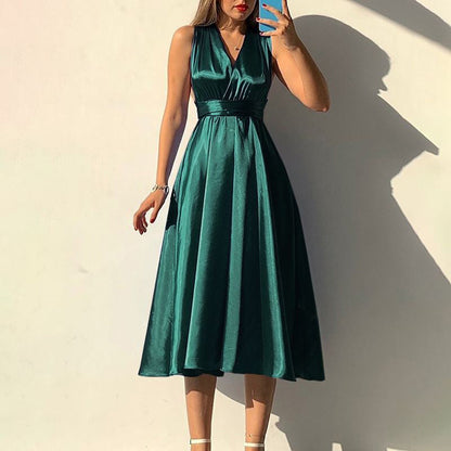Golda - Robe de soirée sexy à col V uni et sans dos