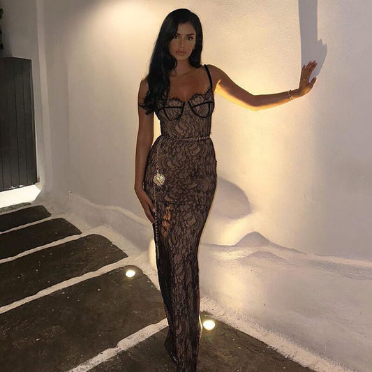 Robe sans manches en dentelle à la coupe trapèze