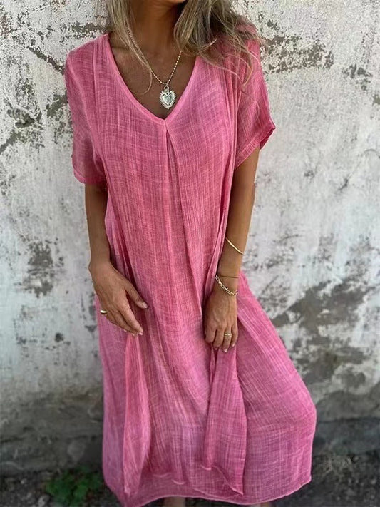 Robe à encolure en V, style naturel et coupe ample