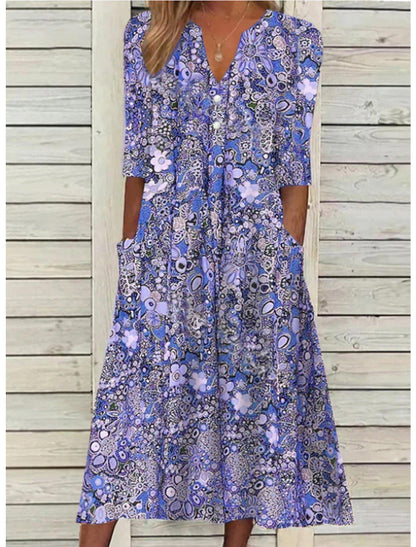 Robe d'été - Sophistiquée - Col en V, manches courtes, coupe décontractée - Parfaite pour l'été et le printemps