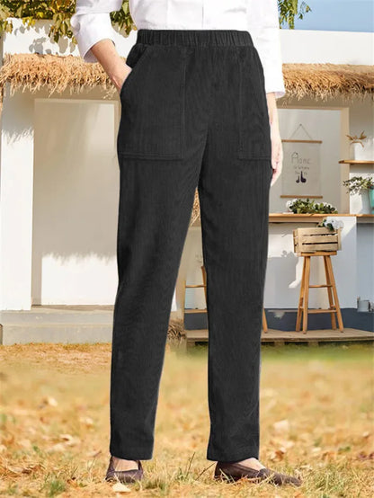 Pantalon en velours côtelé uni pour femmes