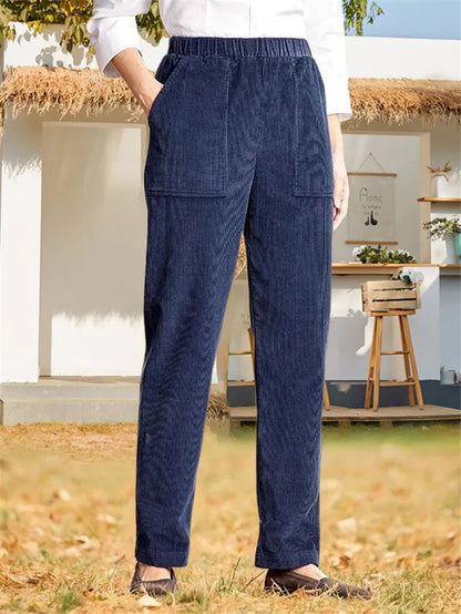 Pantalon en velours côtelé uni pour femmes