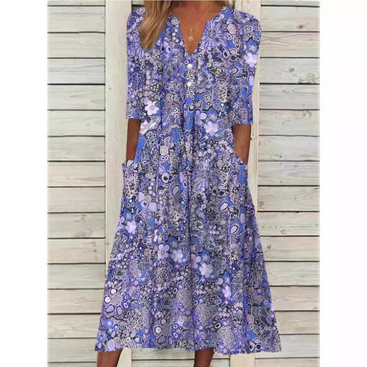 Robe chemise longue pour femme à imprimé floral et style sophistiqué