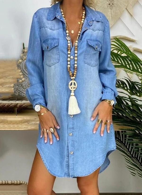 Jhasmine - Robe chemise à manches longues en denim uni, blanche