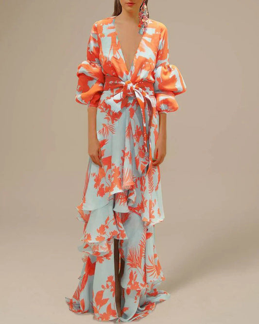 Robe de soirée en mousseline de soie imprimée
