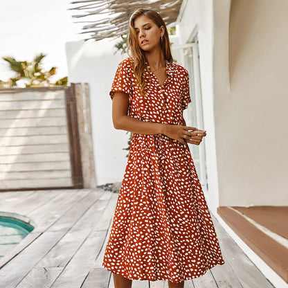 Anesley - Robe d'été à manches courtes et à pois