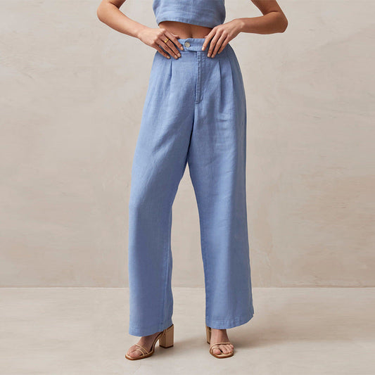 Pantalon taille haute, droit et ample pour femme