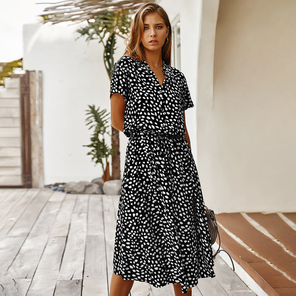 Anesley - Robe d'été à manches courtes et à pois