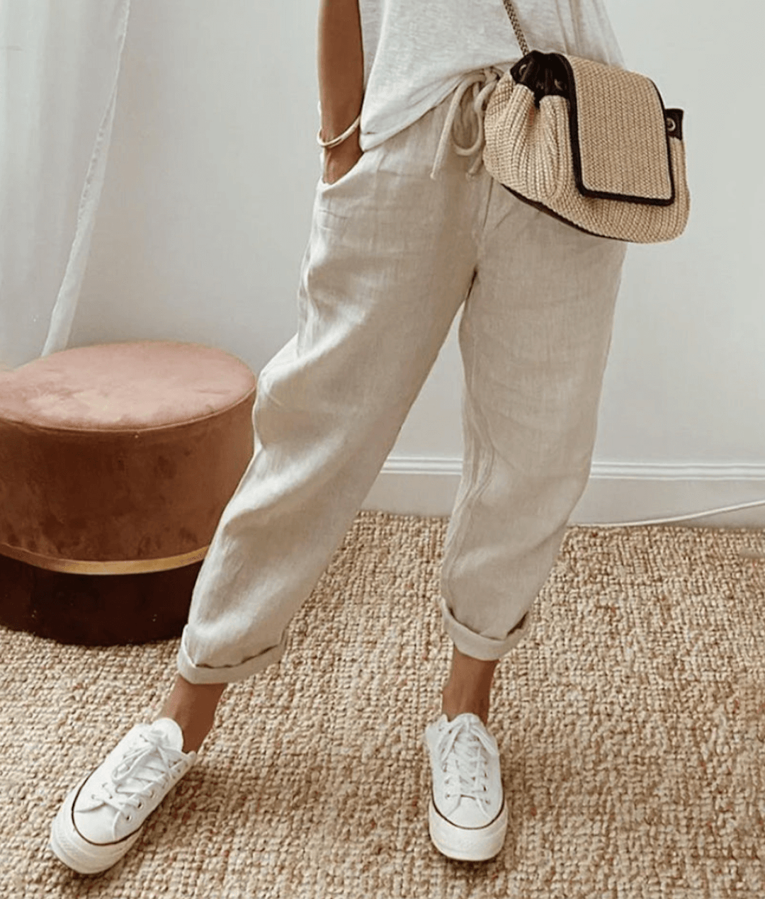 Pantalon élégant en coton et lin